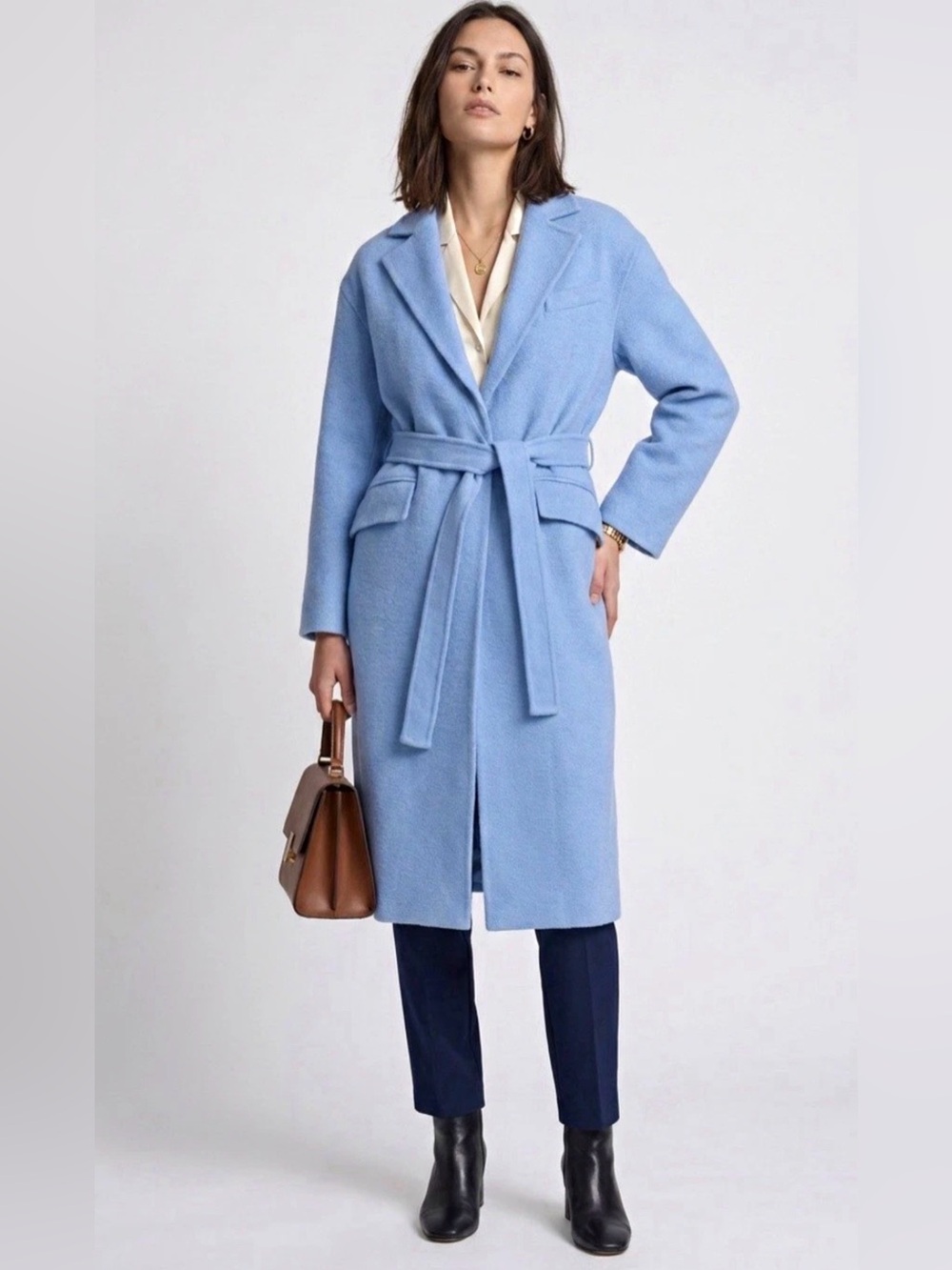 Maje Powder Blue Single-Button Wool-Blend Trench Coat 38